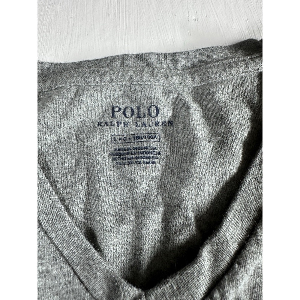 Polo Ralph Lauren Shirt Mens Large Gray V-Neck Pony Logo Short Sleeve Cotton Tee - Picture 3 of 8